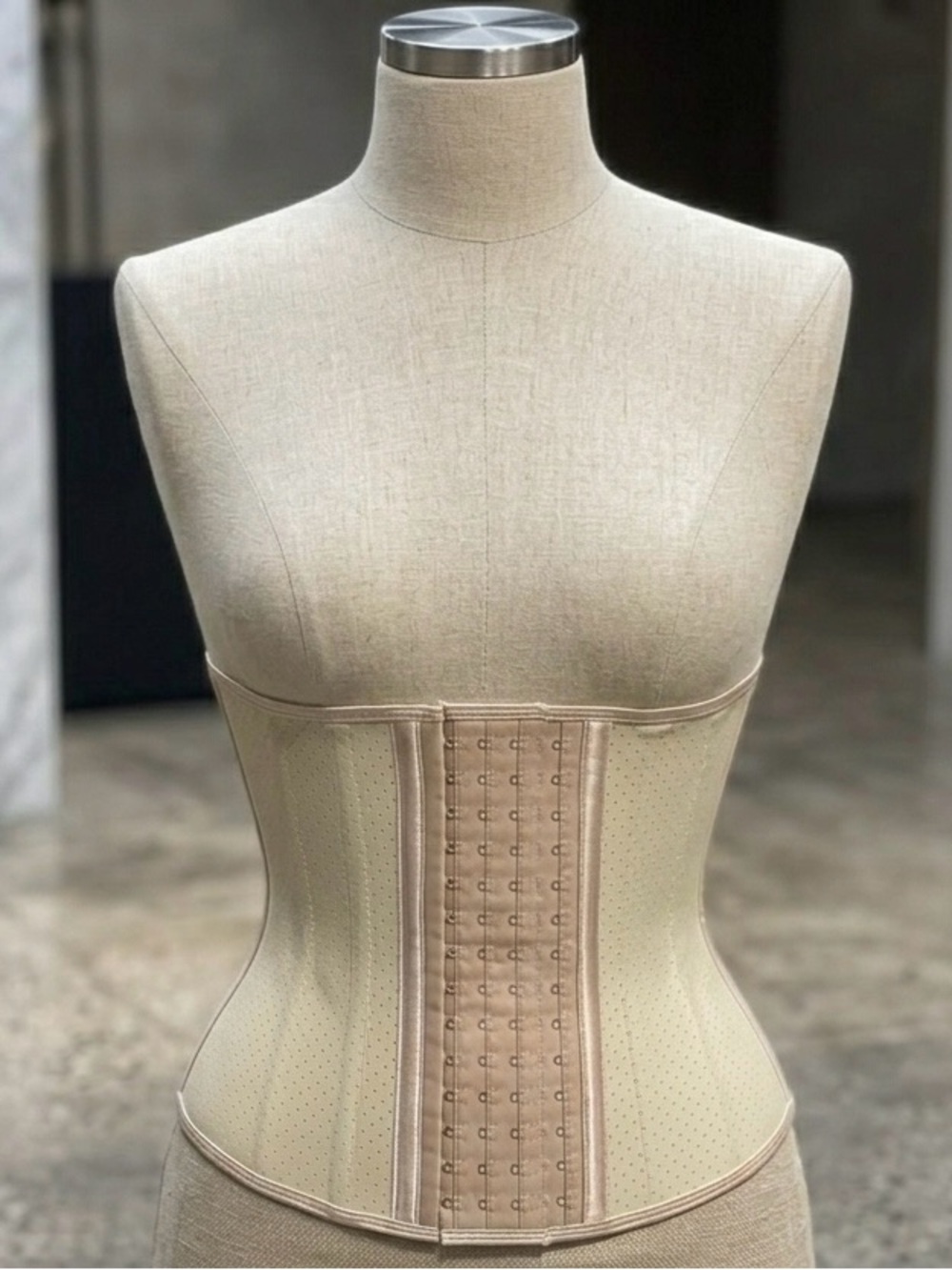 Beige Latex Waist Trainer Steel Boned Underbust Corset Cincher Size L
